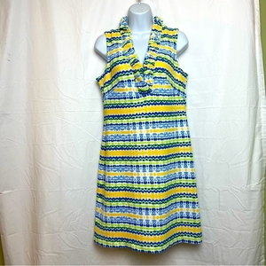 Vince‎ Camuto Ruffled VNeck Seersucker Summer Sleeveless Dress Back Zip Sz.8